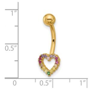 14k Gold 14 Gauge Polished Rainbow CZ Cubic Zirconia Simulated Diamond Love Heart Belly Navel Ring Measures 23.5mm Long Jewelry for Women