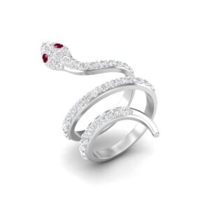 MOONEYE 925 Sterling Silver Snake Ring for Women Vintage Wrap Rings with Natural Ruby & White Topaz Engagement Ring Cobra Snake Rings (Sterling Silver, 7)