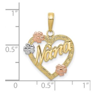 17mm 10k Tri color Gold Nana In Love Heart With Flowers Pendant Necklace Jewelry for Women