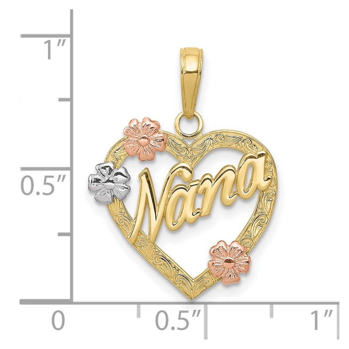 17mm 10k Tri color Gold Nana In Love Heart With Flowers Pendant Necklace Jewelry for Women