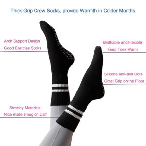 JCZANXI Yoga Socks with Grips for Women, Non Slip Grip Socks for Yoga, Pilates, Barre, Dance | Ideal Cushioned Crew Socks (Strip Black)