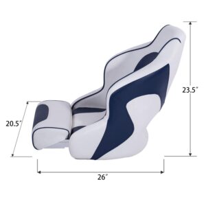 NESHULT Premium Captain Bucket Seat Boat Seat Sports Flip Up Boat Seat with Boat Seat Cover,White/Navy Blue