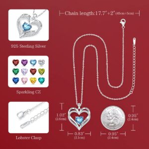 CDE Birthstone Necklaces for Women, 925 Sterling Silver Forever Love Heart Pendant Necklace, Christmas Birthday Anniversary Valentine's Day Jewelry Gift for Wife Mother Girlfriend Daughter Her