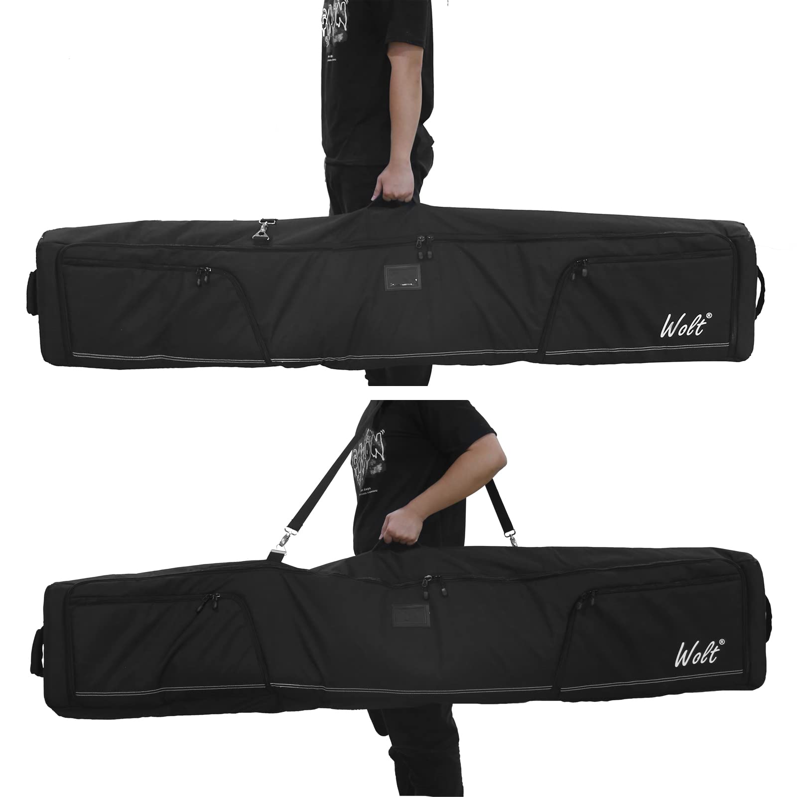 WOLT Rolling Ski Bag - Padded Snowboard Bag Carrier with Wheels for Air Travel, fit to Double Pairs of Skis up to 175 cm