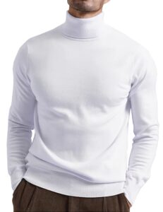 kingbega men's turtleneck slim fit basic knitted thermal casual long sleeve pullover sweatshirt, white1, x-large