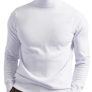 KINGBEGA Men's Turtleneck Slim Fit Basic Knitted Thermal Casual Long Sleeve Pullover SweatShirt, White1, X-Large