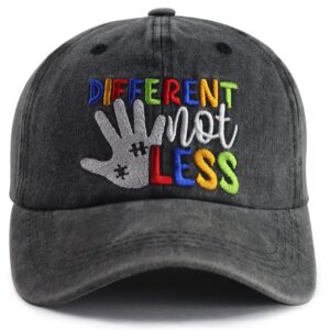 Autism Hats for Men Women, Different Not Less Autism Awareness Hat, Adjustable Autistic Hand Decoration Inspirational Baseball Cap, Funny Birthday Thank You Gifts for Dad Mom Grandpa Grandma Teacher