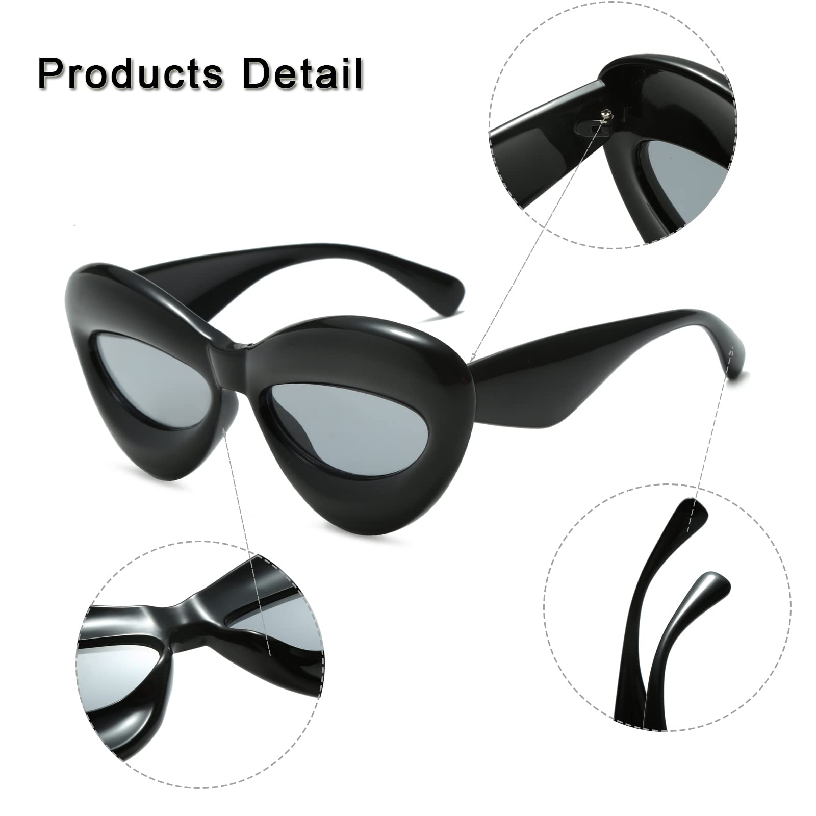 Long Keeper Sexy Lip Sunglasses - Unique Women Thick Frame Cat Eye Candy Color Punk Sun Glasses UV400 (White)