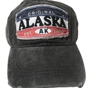 Quality Ball Cap Hat Alaska Distressed Baseball Cap Adjustable Low Profile Grey