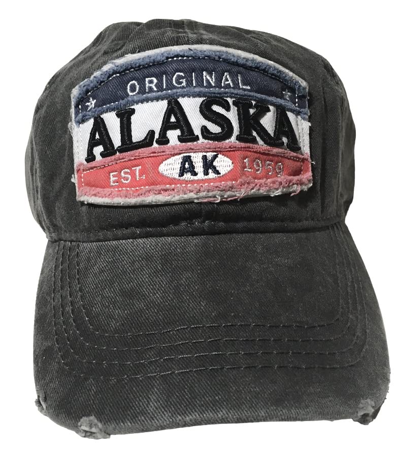 Quality Ball Cap Hat Alaska Distressed Baseball Cap Adjustable Low Profile Grey