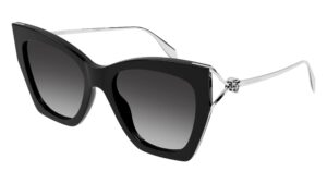 alexander mcqueen square cat eye sunglasses am0375s 001 black/silver 53mm