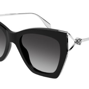 Alexander McQueen Square Cat Eye Sunglasses AM0375S 001 Black/Silver 53mm