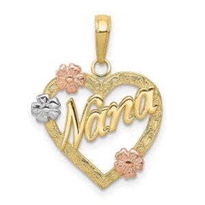 17mm 10k Tri color Gold Nana In Love Heart With Flowers Pendant Necklace Jewelry for Women