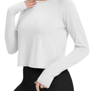 Bestisun Long Sleeve Workout Shirts Yoga Dance Top Split Back Gym Tennis Sports Exercise Training Shirt Women Stretch Fitness Crop Tops White M