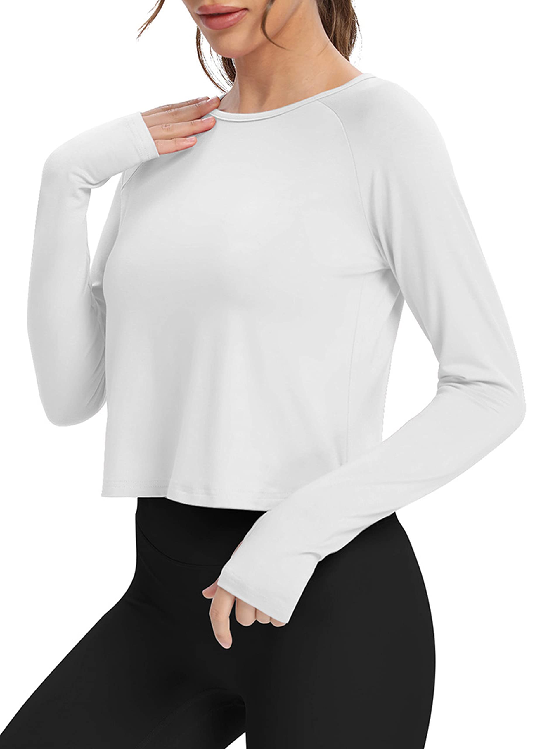 Bestisun Long Sleeve Workout Shirts Yoga Dance Top Split Back Gym Tennis Sports Exercise Training Shirt Women Stretch Fitness Crop Tops White M