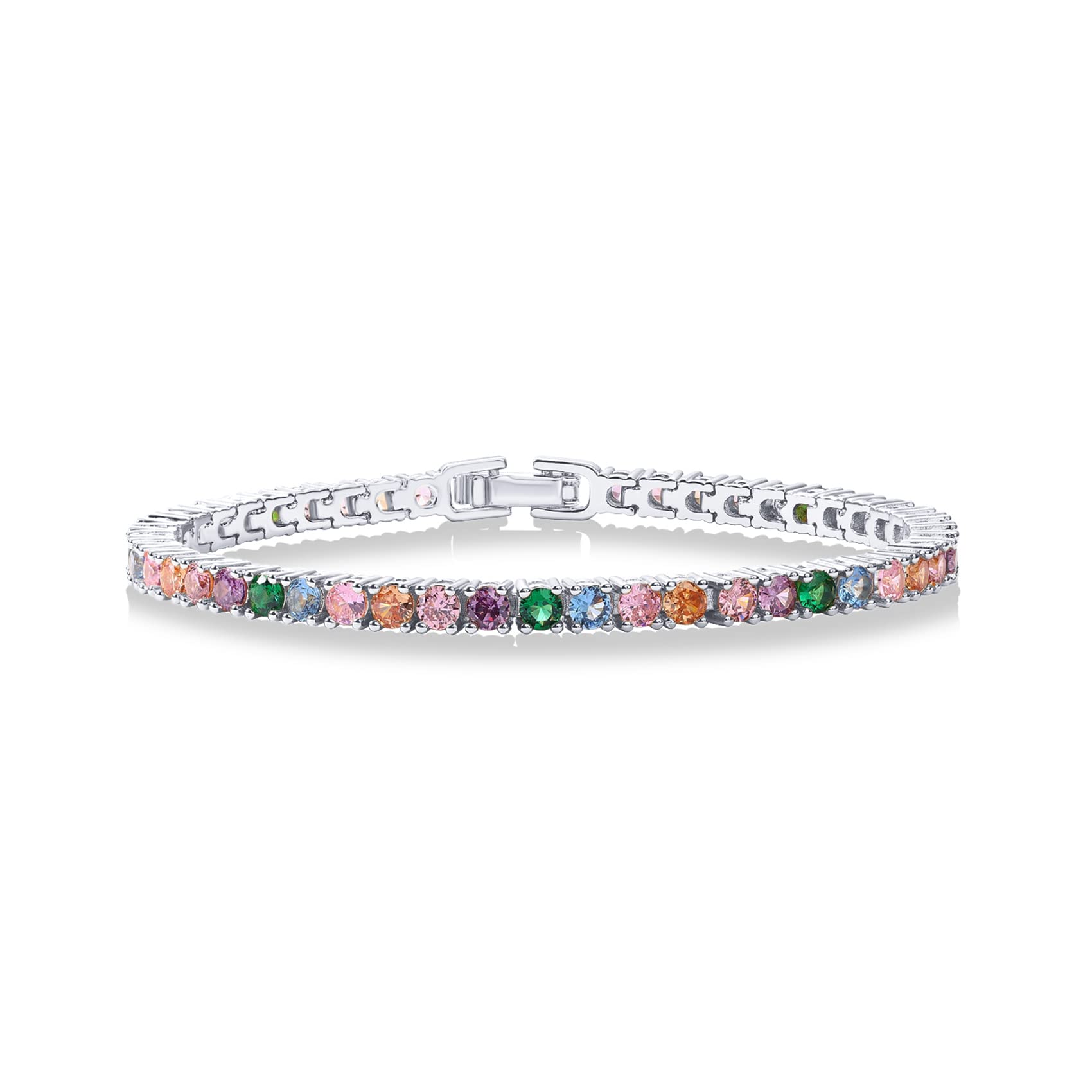 PAVOI 14K Gold Plated 3mm Multicolored CZ Tennis Bracelet | Bracelet for Women | White Gold Bracelets for Women | 7.5 Inches