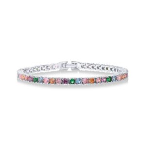 pavoi 14k gold plated 3mm multicolored cz tennis bracelet | bracelet for women | white gold bracelets for women | 6.5 inches