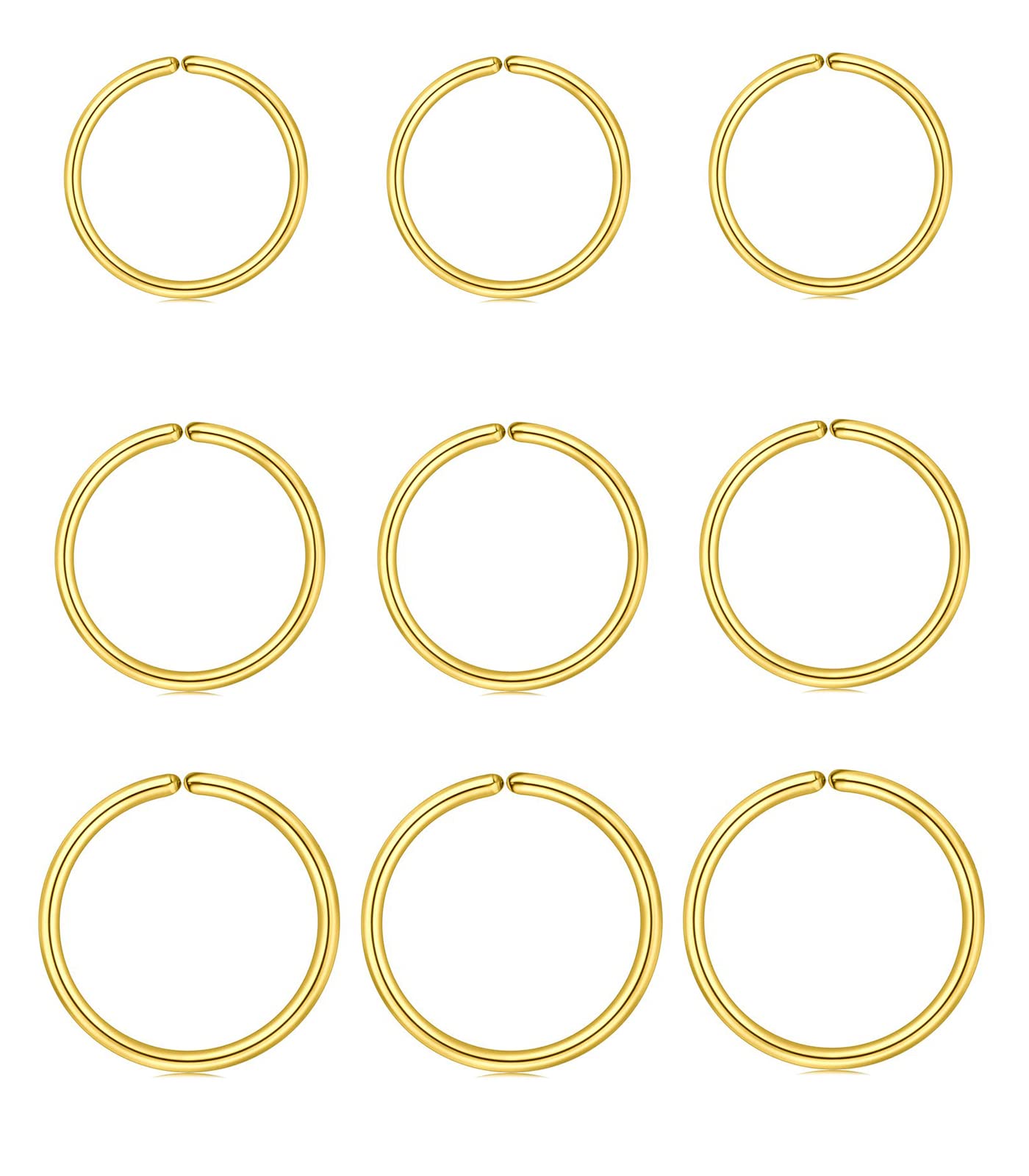 MODRSA Nose Rings Hoops Gold Hoop Nose Ring Nose Hoops Cartilage Hoop Earring Thin Cartilage Earring Hoop Helix Hoop Earring Small Hoop Earrings for Cartilage Tragus Hoop Earring Lip Hoop 20g 6-10mm