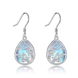 Butterfly Earrings Sterling Silver Moonstone Filigree Teardrop Dangle Earrings Butterfly Jewelry Gifts for Women