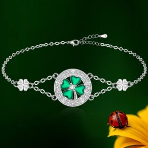 Four Leaf Clover Bracelet for Women St Patricks Day Shamrock Bracelets Sterling Silver Celtic Knot Irish Green Clover Jewelry Charm Lucky Gifts