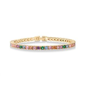 PAVOI 14K Gold Plated 3mm Multicolored CZ Tennis Bracelet | Bracelet for Women | Yellow Gold Bracelets for Women | 7.5 Inches