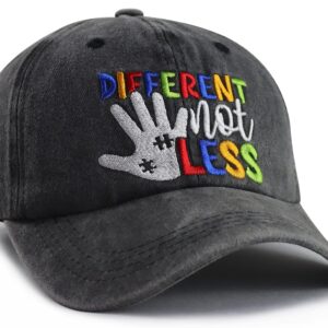 Autism Hats for Men Women, Different Not Less Autism Awareness Hat, Adjustable Autistic Hand Decoration Inspirational Baseball Cap, Funny Birthday Thank You Gifts for Dad Mom Grandpa Grandma Teacher