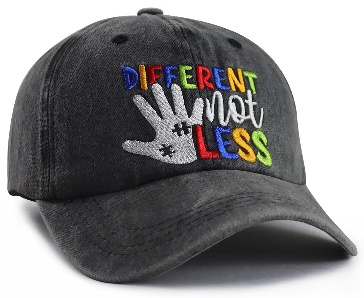 Autism Hats for Men Women, Different Not Less Autism Awareness Hat, Adjustable Autistic Hand Decoration Inspirational Baseball Cap, Funny Birthday Thank You Gifts for Dad Mom Grandpa Grandma Teacher