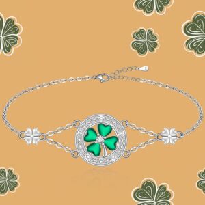 Four Leaf Clover Bracelet for Women St Patricks Day Shamrock Bracelets Sterling Silver Celtic Knot Irish Green Clover Jewelry Charm Lucky Gifts