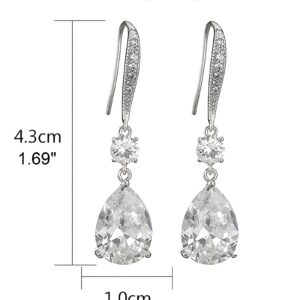 Deerllia Drop Dangle Earrings for Women, Pear Cut Cubic Zirconia Long Teardrop Wedding Bridal Earrings, Silver Gold Plated Copper Brass Micro CZ Jewelry Gifts