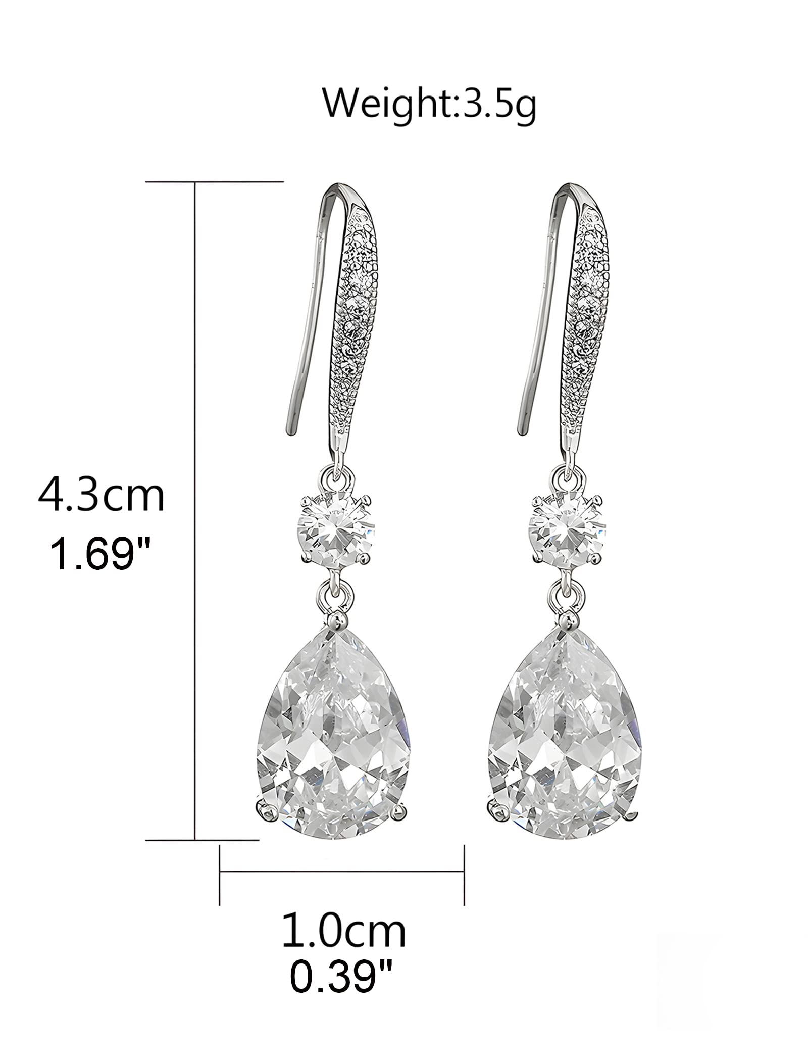 Deerllia Drop Dangle Earrings for Women, Pear Cut Cubic Zirconia Long Teardrop Wedding Bridal Earrings, Silver Gold Plated Copper Brass Micro CZ Jewelry Gifts