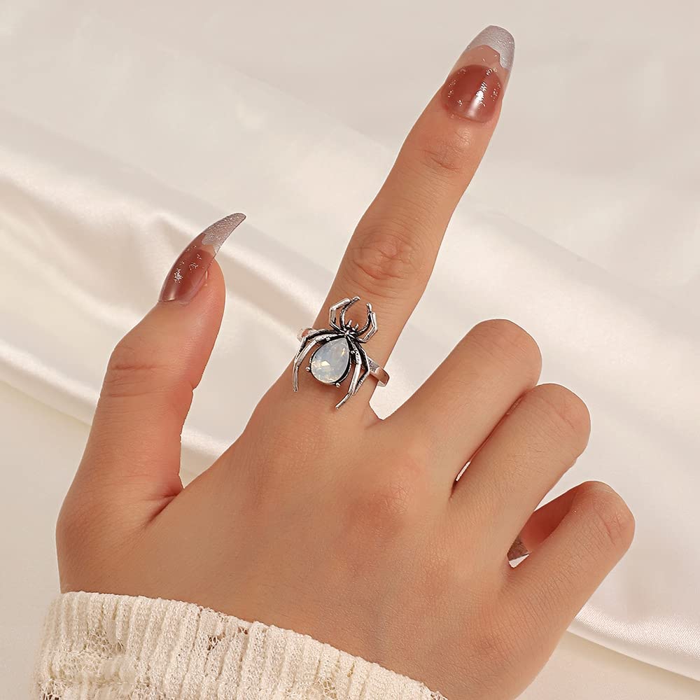 Punk Spider Open Stacking Ring Cubic Zirconia Crystal Adjustable Insect Statement Rings Knuckle Finger Bands Wedding Promise Eternity Rings Halloween Costume Accessory Gothic Jewelry Gifts for Women