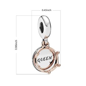 DATOUQI Queen and Regal Crown Dangle Charm Rose Charm 925 Sterling Silver Charms for Bracelets and Necklaces