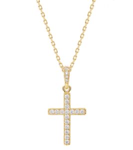 pavoi 14k gold plated cz cross necklace for women | elegant layered cross pendant | gold necklaces for women (yellow gold)