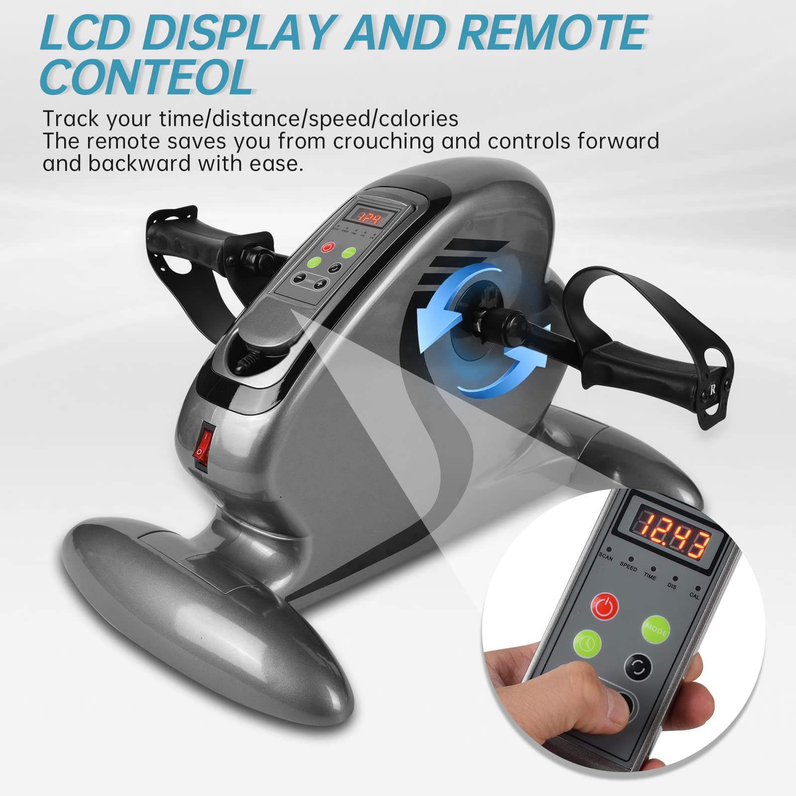 The DQGM Electric Mini Exercise Bike Motorized Pedal Exerciser is a low-impact, resistance-free fitness and rehabilitation device. This under-desk bicycle pedal exerciser is your ideal fitness compani