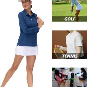 MAGCOMSEN Moisture Wicking Shirt for Women Fishing Tennis T-Shirt Long Sleeve Top Uv Protection Polo Shirt, D Blue, L