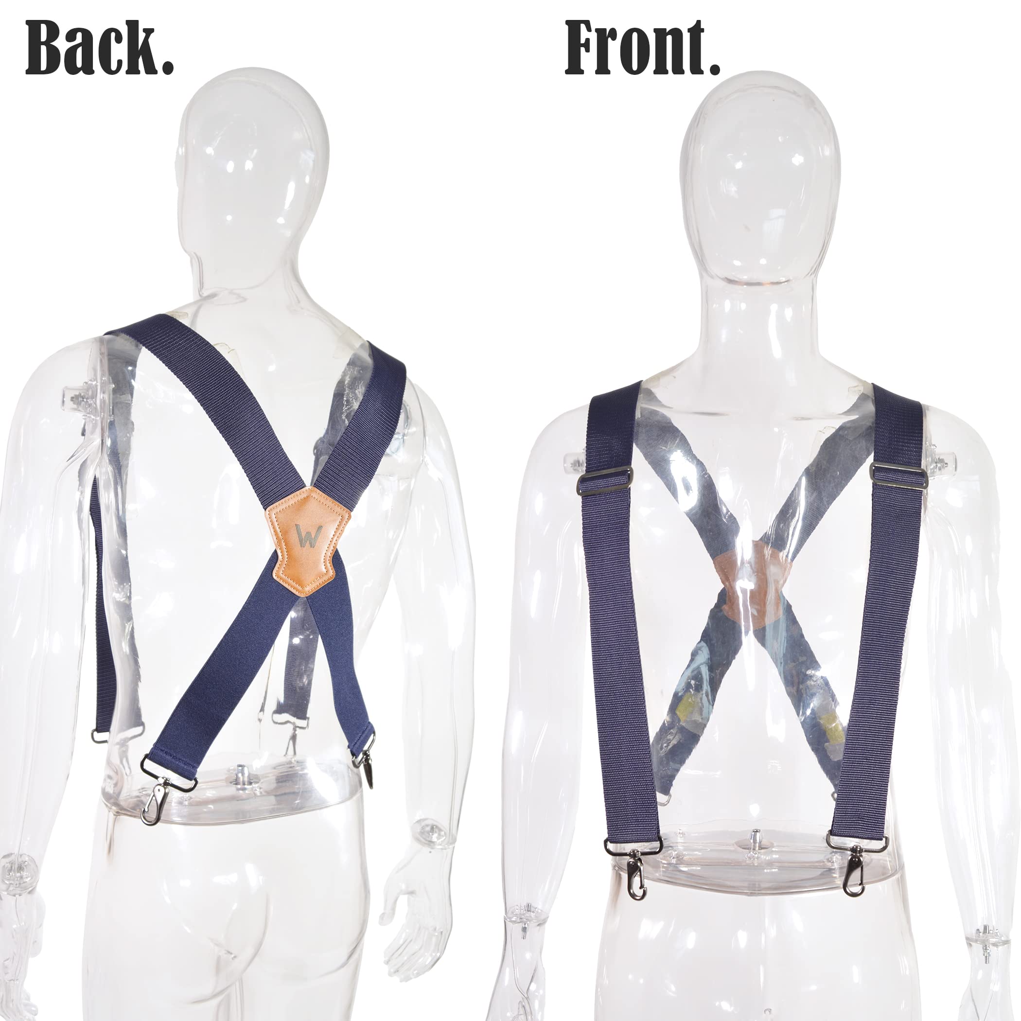 WELKINLAND Navy suspenders for men, Work suspenders, 2 inch wide suspenders, Heavy Duty suspenders, Swivel suspenders, Mens suspenders for jeans, Big and tall suspenders for men