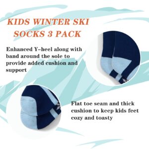 Qterdiz Ski Socks Kids Boys Winter Warm Snowboarding Socks for Boys Girls Thick Thermal Skating Socks 3 Pack Skiing 10-12 Years