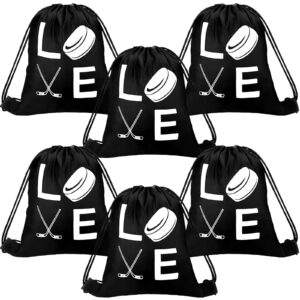 sinmoe 6 pcs 13.4 x 16.9'' ice hockey drawstring bag candy hockey gift bags hockey party favors for men women gym shopping sport birthday travel class yoga unisex