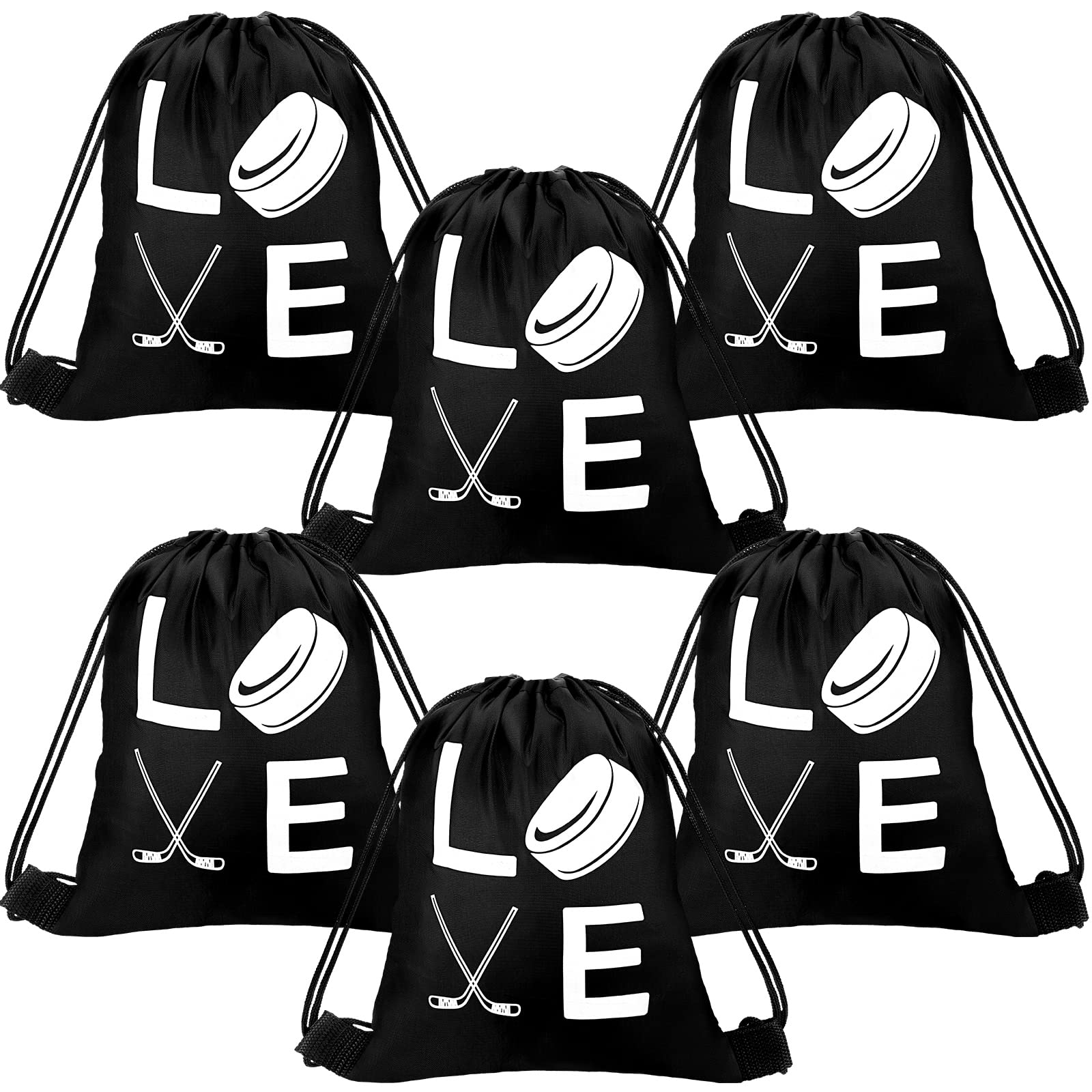 Sinmoe 6 Pcs 13.4 x 16.9'' Ice Hockey Drawstring Bag Candy Hockey Gift Bags Hockey Party Favors for Men Women Gym Shopping Sport Birthday Travel Class Yoga Unisex