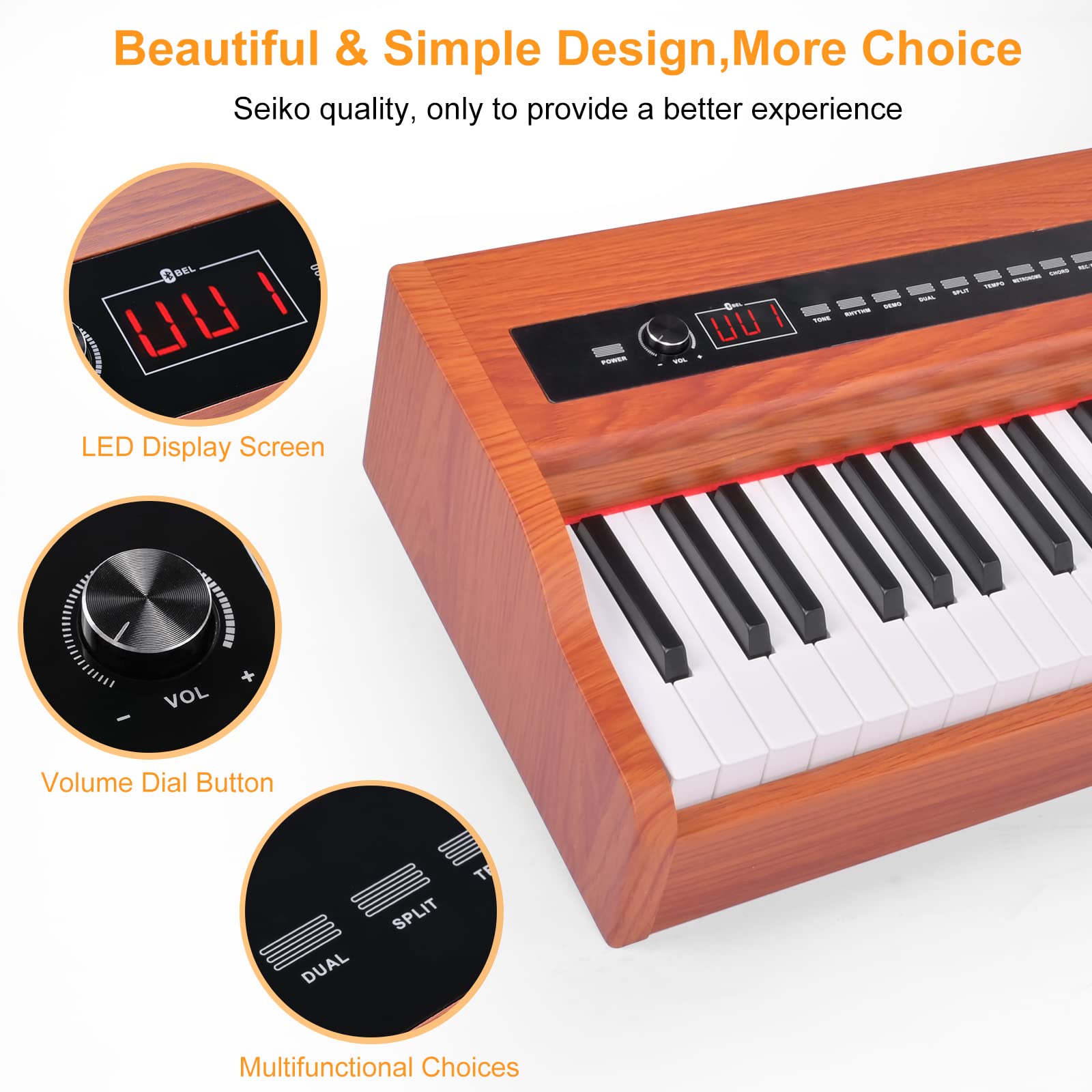 ZHRUNS Digital Piano,88 key Full Weighted Keyboard Piano,Heavy Hammer Keyboard Sustain Pedal, Power Supply, USB Connecting and Audio Input/Output for Beginner & Professional