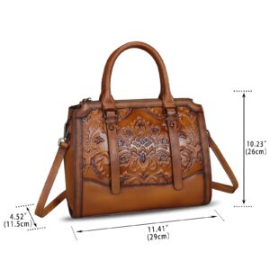 Genuine Leather Satchel for Women Embossed Leather Top Handle Bags Handmade Purse Vintage Crossbody Handbags Hobo Bag (Brown)