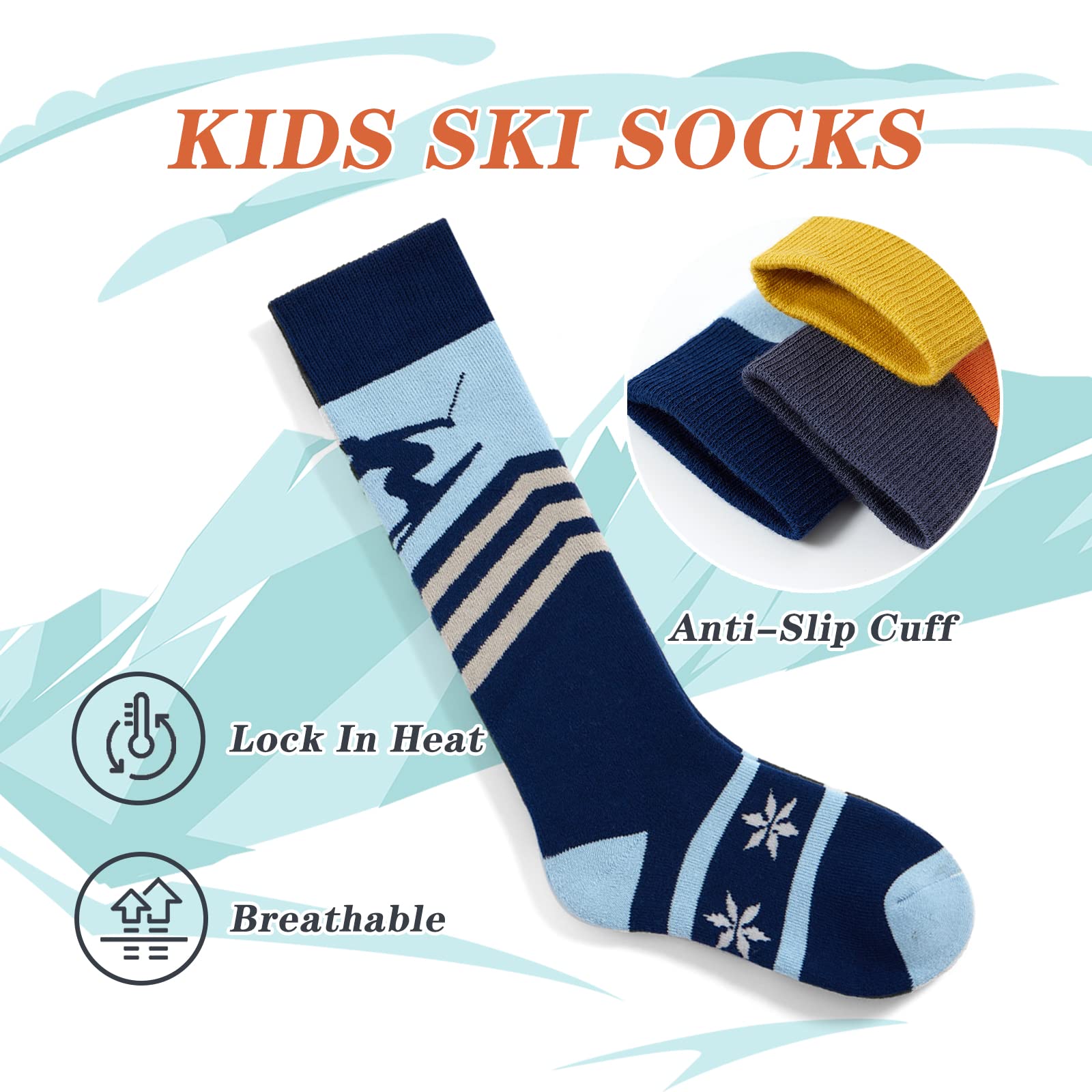 Qterdiz Ski Socks Kids Boys Winter Warm Snowboarding Socks for Boys Girls Thick Thermal Skating Socks 3 Pack Skiing 10-12 Years