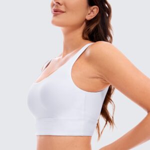 CRZ YOGA Butterluxe Womens U Back Sports Bra - Scoop Neck Padded Low Impact Yoga Bra Workout Crop Top with Built in Bra White Medium