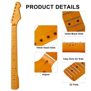 22fret Yellowish Matte Electric Guitar Neck ST Canadian Maple Electric Guitar Neck, Cow Bone Nut 9.5inch