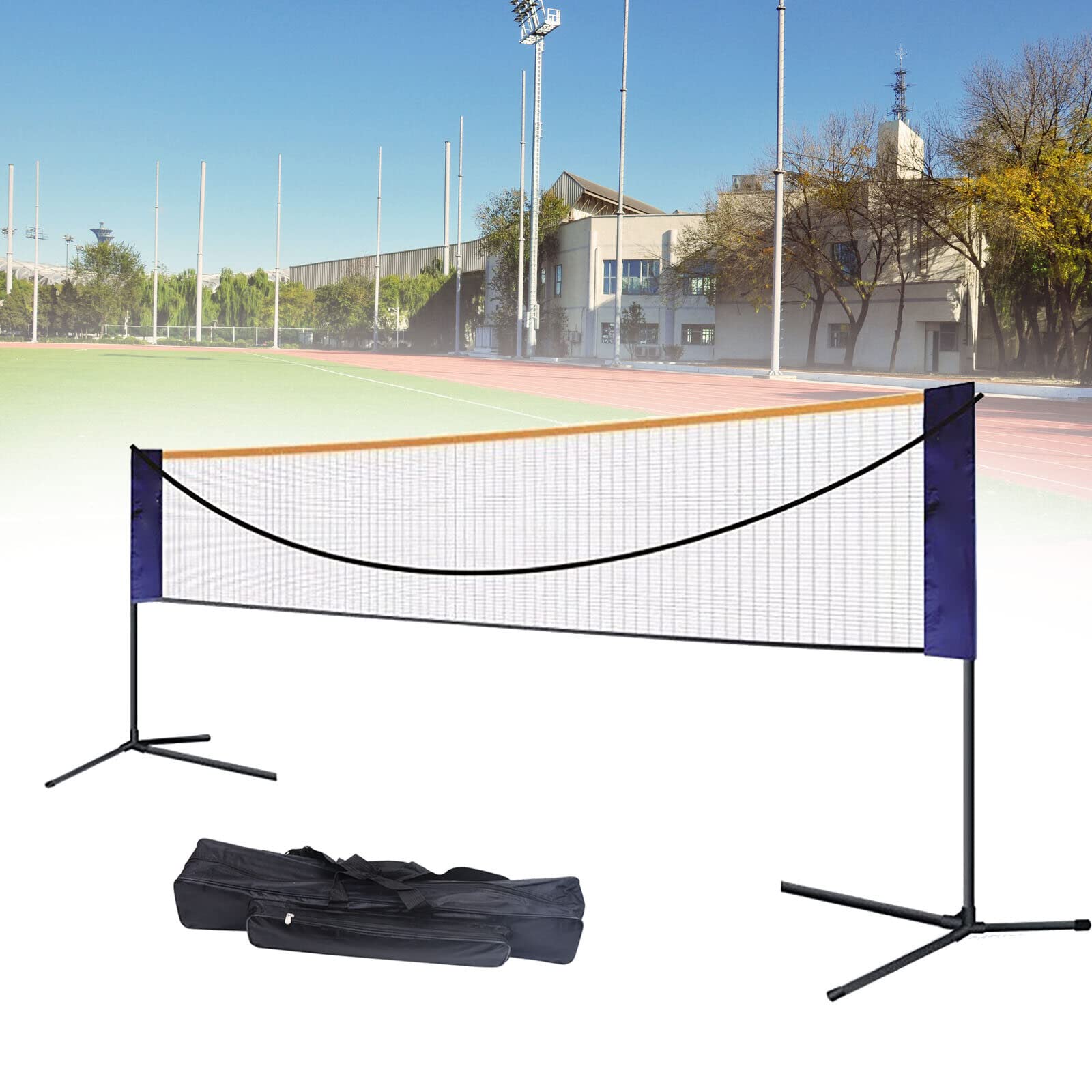 Portable 20FT Volleyball Tennis Net Adjustable Height Poles Badminton Net Set for Outdoor Sports W/ Carry Bag and Stand