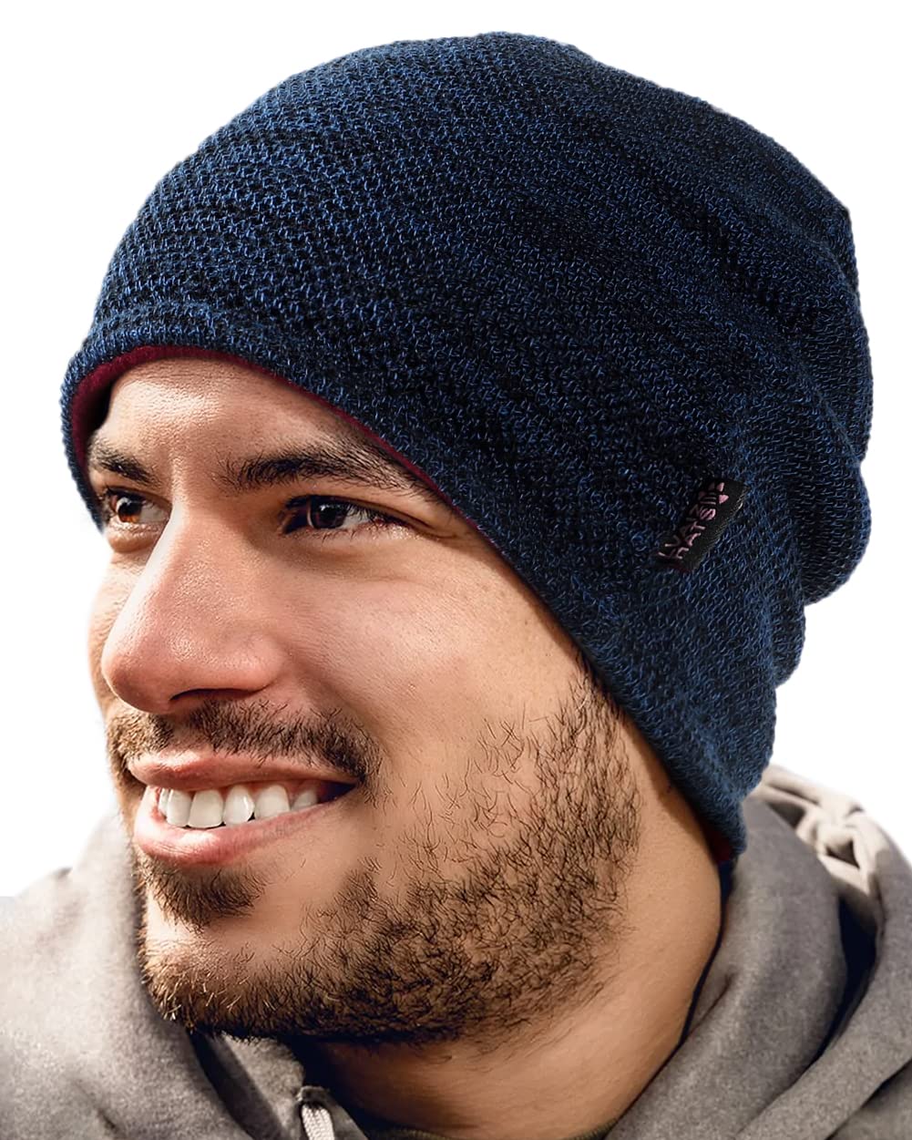 Lvaiz Mens Winter Beanie Hat Warm Fleece Lined Skull Cap for Men Reversible Women Windproof Watch Hat Knit Warm Unisex Beanie Blue