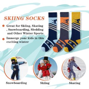 Qterdiz Ski Socks Kids Boys Winter Warm Snowboarding Socks for Boys Girls Thick Thermal Skating Socks 3 Pack Skiing 10-12 Years