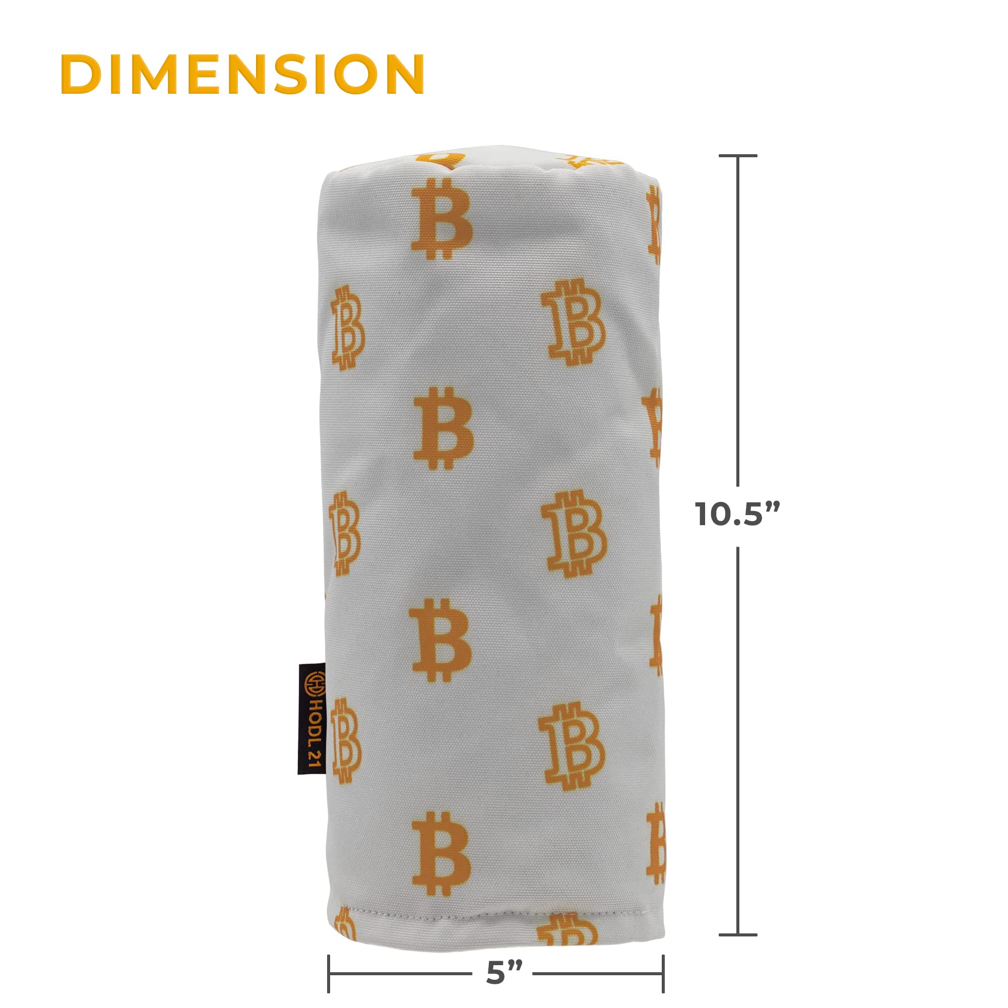 HODL 21 Bitcoin Golf Club Driver Headcover | Premium Barrel Style Headcovers | Fits Most Drivers | Grey, White & Orange