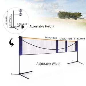 Portable 20FT Volleyball Tennis Net Adjustable Height Poles Badminton Net Set for Outdoor Sports W/ Carry Bag and Stand