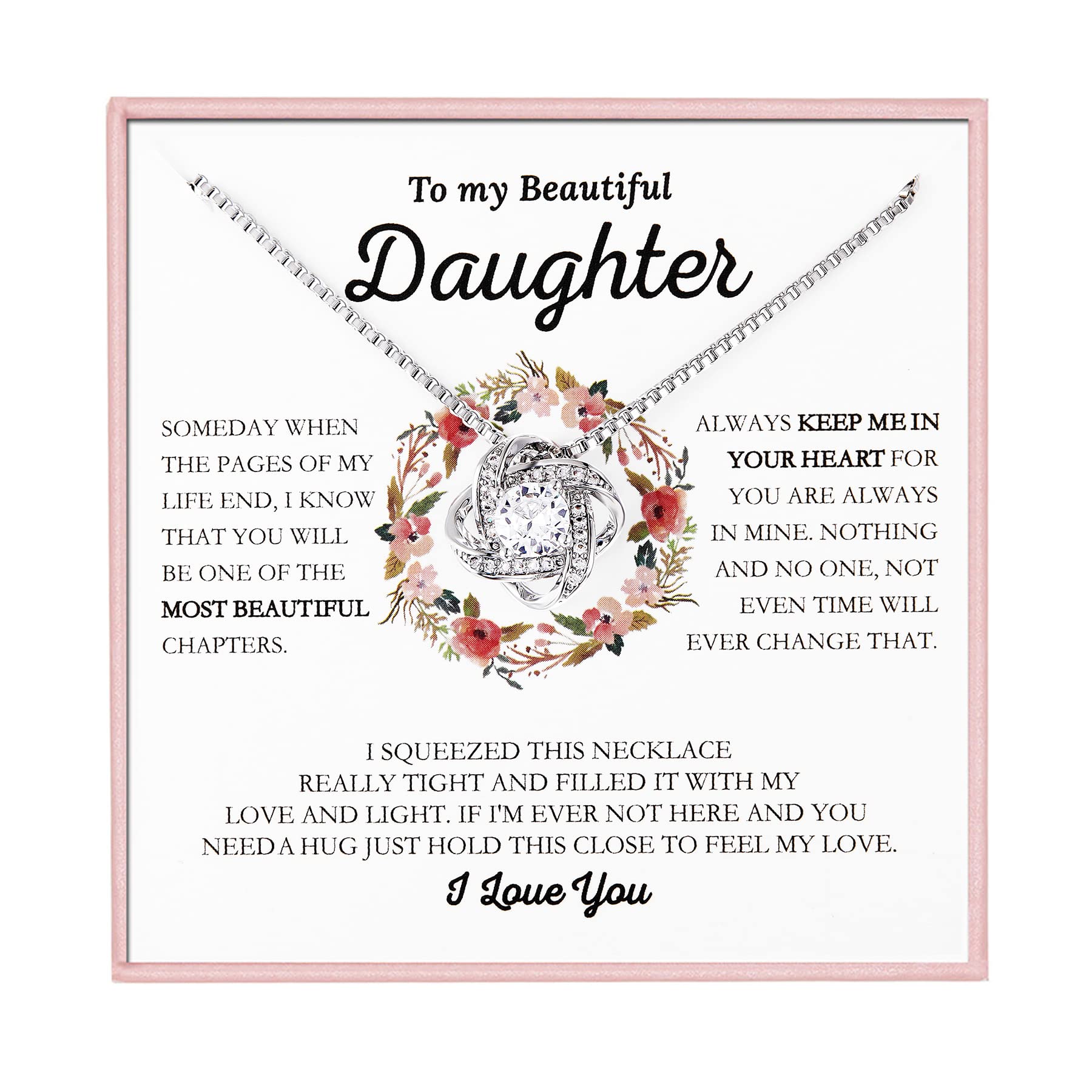 To My Daughter Necklace Love Knot Daughter Necklace form Mom Dad To My Beautiful Daughter Birthday Graduation Christmas Jewelry Gifts form Mom Dad (To My Daughter)